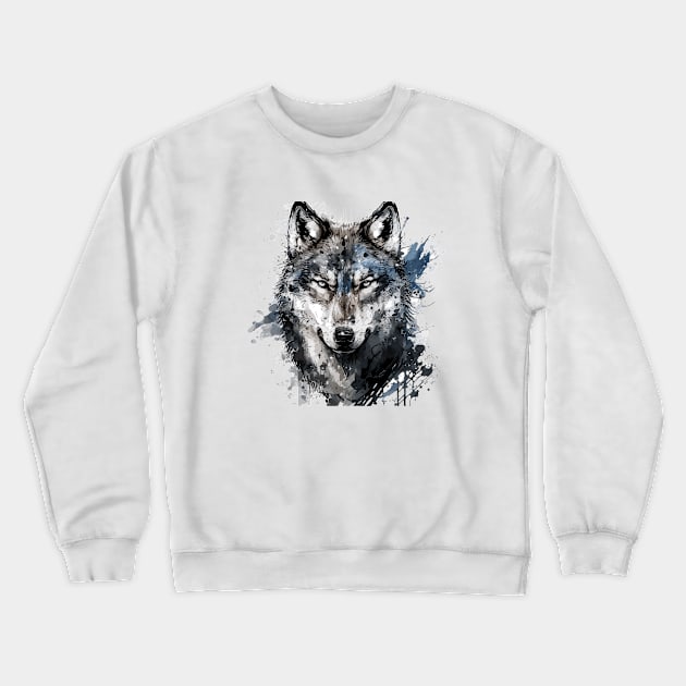 Wolf Portrait Animal Painting Wildlife Outdoors Adventure Crewneck Sweatshirt by Cubebox